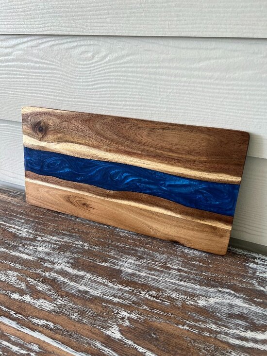 Other - Sapphire Blue Resin River Wood Cutting Board Charcuterie Board Cheeseboard Beach